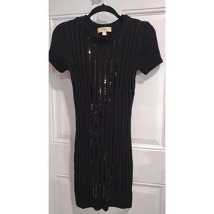 Michael Kors Black Knit Sequined Sweater Dress Medium Silk~Viscose~Nylon~Poly